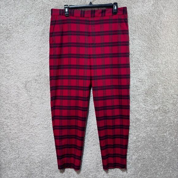 Banana Republic Hayden Pants Women's 12 Red Plaid High-Rise Comfort Stretch - Picture 2 of 13